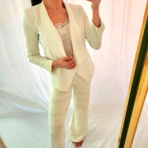 BCBG White Cropped Sleeve Blazer preppy business casual Formal Collared suit off